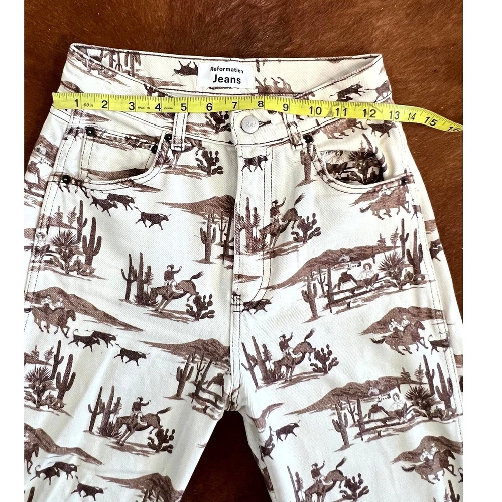 Reformation Jeans "Desert Sand" Cowboy Print High-Rise Straight Jeans 25 - Picture 7 of 8